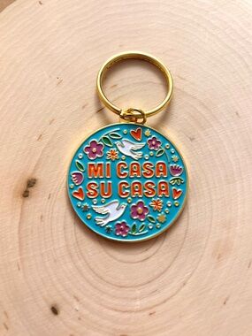 Mi Casa Su Casa Turquoise Enamel Keychain